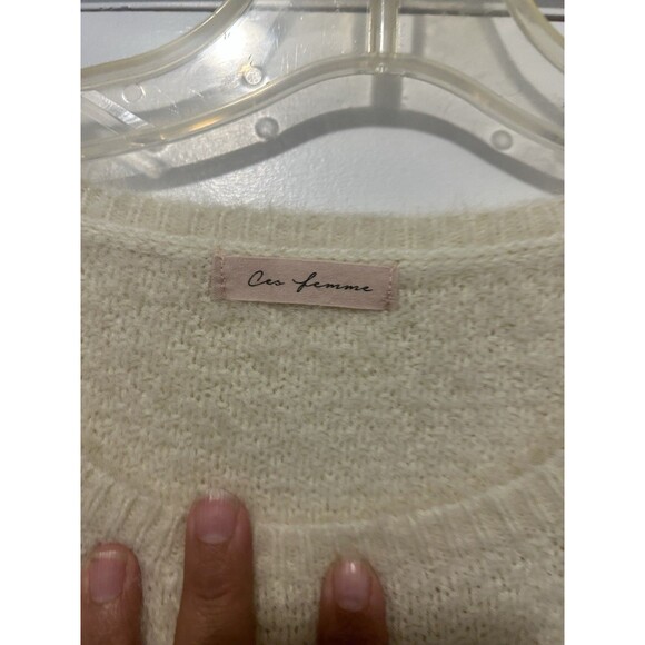 Ces Femme Fuzzy Cozy White Multi Colored Striped Sweater Oversized Size Large - Picture 2 of 5